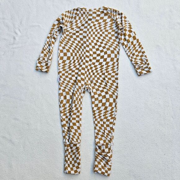 Brixton Phoenix Cream and Brown Wavy Checker Bamboo Zip Romper 12-18M - Picture 9 of 10
